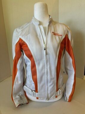 HARLEY DAVIDSON WOMENS WHITE/ORANGE MESH RIDING JACKET SIZE XS